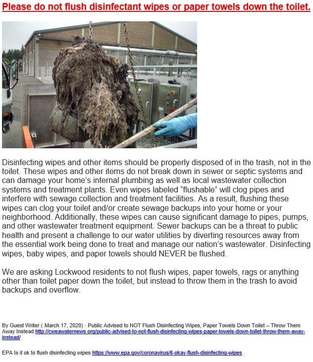 D not flush Lockwood Water and Sewer District